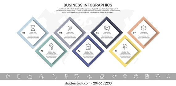 Vector infographic square label, template design. Business concept, Infograph with rhombus seven options, step or segments. Line infographics element for layout process diagram, parts, chart, web