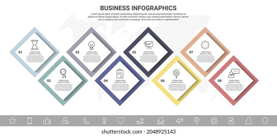 Vector infographic square label, template design. Business concept, Infograph with rhombus 8 options, step or segments. Line infographics element for layout process diagram, parts, chart, graphic, web