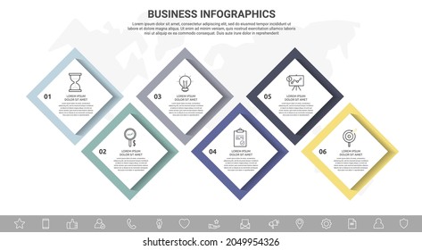 Vector infographic square label, template design. Business concept, Infograph with rhombus 6 options, step or segments. Line infographics element for layout process diagram, parts, chart, graphic, web