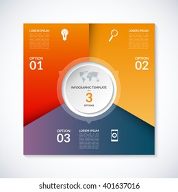 Vector infographic square template. Banner with 3 steps, stages, options, parts. Can be used for diagram, graph, pie chart, brochure, report, business presentation, web design. 