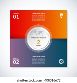 Vector infographic square template. Banner with 2 steps, stages, options, parts. Can be used for diagram, graph, pie chart, brochure, report, business presentation, web design. 