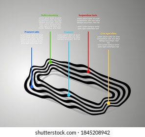 Vector infographic with striped ellipse and color pointers