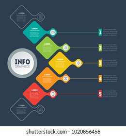 Vector infographic of technology or education process. Business concept with 5 options. Annual report. Web Template of a info chart, diagram or presentation. Part of the report with icons.
