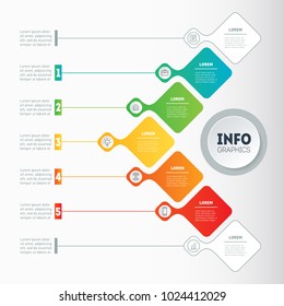 Vector infographic of technology or education process. Business presentation concept with 5 options. Web Template of a info chart or diagram. Part of the annual report with icons.