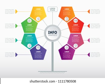 Vector infographic of technology or education process with 8 steps. Business presentation concept with 8 options. Web Template of service tree, info chart or diagram.