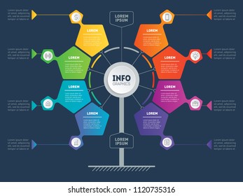 Vector infographic of technology or education process with 8 steps. Web Template of service tree, info chart or diagram. Business presentation concept with 8 options.