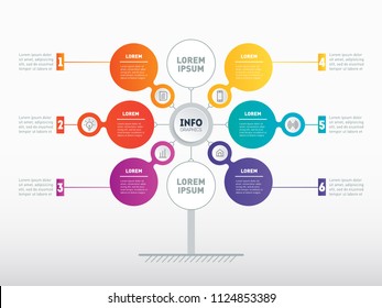 Vector infographic of technology or education process with six steps. Business presentation concept with 6 options. Web Template of service tree, info chart or diagram.