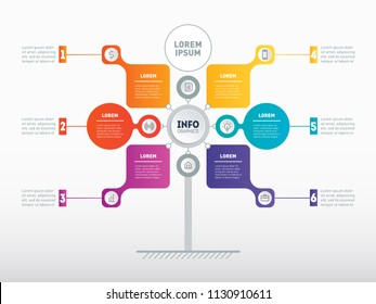 Vector infographic of technology or education process with 6 steps or points. Business presentation concept with 6 options. Web Template of service tree, info chart or diagram.