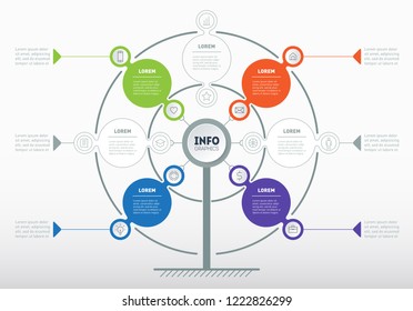 Vector infographic of technology or education process with 4 or 7 steps. Business presentation concept with 4 or 7 points, or options. Web Template of tree, info chart or diagram.