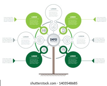 Vector infographic of technology or education process with 4 or 7 points. Web Template of tree, info chart or diagram. Vertical eco Business presentation concept with options.