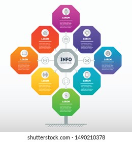 Vector infographic of technology or education process. Part of the report with icons set.  Business concept with 8 options. Web Template of chart, diagram or presentation.