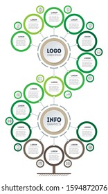 Vector infographic of technology or education process with 15 parts. Template of tree, info chart or diagram. Vertical eco Business presentation concept with Fifteen options.