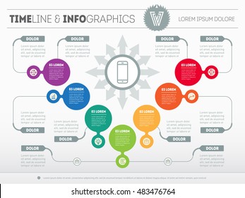 Vector infographic of technology or education process. Part of the report with logo and icons set. Business concept with seven options. Web Template of a pyramidal chart, diagram or presentation.