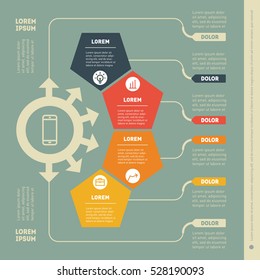 Vector infographic of technology or education process. Business concept with four steps. Web Template of a chart, diagram or presentation on green background. Part of the report with icons set. 