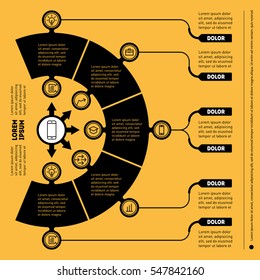 Vector Infographic Of Technology Or Education Process. Business Concept With 5 Options. Web Template Of A Chart, Diagram Or Presentation On Yellow Background. Part Of The Report With Icons Set.