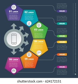 Vector infographic of technology or education process. Business presentation concept with six options. Web Template of a chart or diagram.