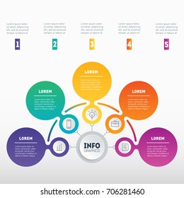 Vector infographic of technology or education process. Business presentation concept with 5 options. Web Template of a pyramidal chart, diagram or presentation. Part of the report with icons set.