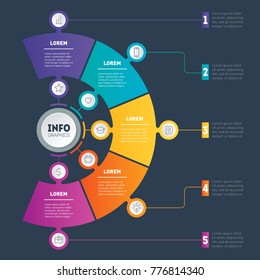 Vector infographic of technology or education process with 5 steps. Annual report. Business presentation concept with 5 options. Web Template of info chart or diagram