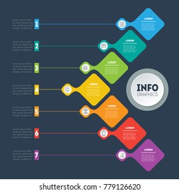Vector infographic of technology or education process. Business concept with 7 options. Annual report. Web Template of a info chart, diagram or presentation. Part of the report with icons.