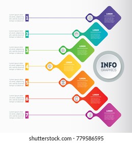 Vector infographic of technology or education process. Business concept with 7 options. Annual report. Web Template of a infochart, diagram or presentation. Part of the report with icons.