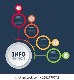 Vector infographic of technology or education processes with 4 steps. Business presentation concept with four processes. Template of diagram with options.