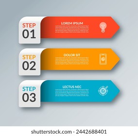 Vector infographic template with 3 arrows. Vector design elements for infographics. Can be used for workflow layout, diagram, chart, graph, web design.