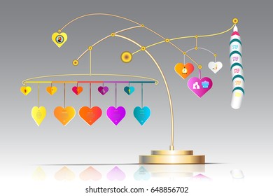 Vector infographic template 3D with heart form hanging and icon,Business concept with options.For content,diagram,flowchart,steps parts,timeline infographics,workflow layout, chart,Vector illustration
