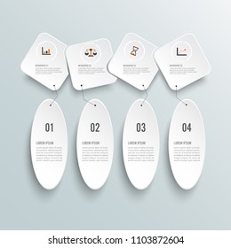 Vector infographic template with 3D paper label, integrated circles. Business concept with 4 options. For content, diagram, flowchart, steps, parts, timeline infographics, workflow, chart.