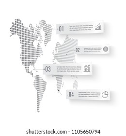 Vector infographic template with 3D paper label on map. Business concept with options. For content, diagram, flowchart, steps, parts, timeline infographics, chart.
