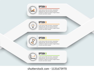 Vector infographic template with 3D paper label, integrated circles. Business concept with 4 options. For content, diagram, flowchart, steps, parts, timeline infographics.