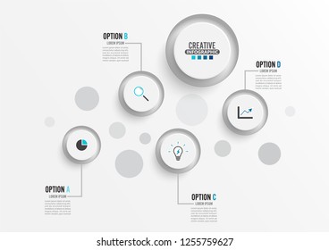 Vector infographic template with 3D paper label, Business concept with 4 options. For content, diagram, flowchart, steps, parts, timeline infographics, workflow, chart.