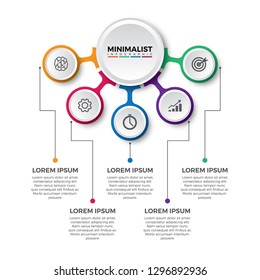 Vector infographic template with 3D paper label, integrated circles. Business concept with 5 options. For content, diagram, flowchart, steps, parts, timeline infographics, workflow, chart.