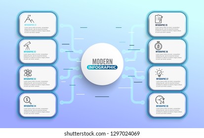 Vector infographic template with 3D paper label, integrated circles. Business concept with 8 options. For content, diagram, flowchart, steps, parts, timeline infographics, workflow, chart.