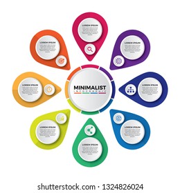 Vector infographic template with 3D paper label, integrated circles. Business concept with 8 options.