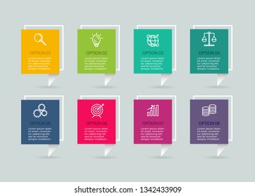 Vector infographic template with 3D paper label. Business concept with 8 options. For content, diagram, flowchart, steps, parts, timeline infographics, workflow, chart.