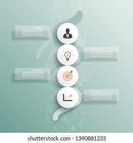 Vector infographic template with 3D paper label, integrated circles. Business concept with 4 options. For content, diagram, flowchart, steps, parts, timeline infographics, workflow, chart.
