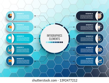 Vector infographic template with 3D paper label, integrated circles. Business concept with 10 options. For content, diagram, flowchart, steps, parts, timeline infographics, workflow, chart.