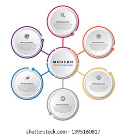 Vector infographic template with 3D paper label, integrated circles. Business concept with 6 options. For content, diagram, flowchart, steps, parts, timeline infographics, workflow, chart.