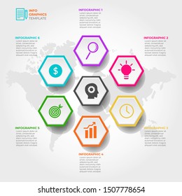 Vector infographic template with 3D paper label, integrated objects. Business concept with many options. For content, diagram, flowchart, steps, parts, timeline infographics, workflow, chart.