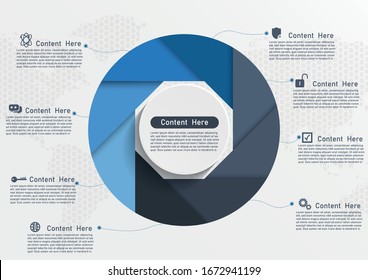 Infografische Vektorillustration Vorlage mit 3D-Papieretikett, integrierte Kreise. Geschäftskonzept mit 8 Optionen. Für Inhalt, Diagramm, Ablaufdiagramm, Schritte, Teile, Timeline-Infografiken, Workflow, Diagramm.