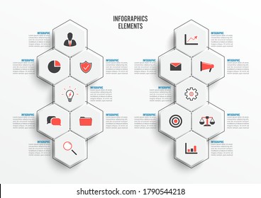 Vector infographic template with 3D paper label, integrated circles. Business concept with 14 options. For content, diagram, flowchart, steps, parts, timeline infographics, workflow, chart.