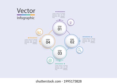 Vector infographic template with 3D paper label, integrated circles. Business concept with 4  options. For content, diagram, flowchart, steps, parts, timeline infographics.