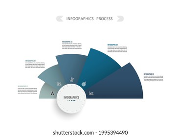 Vector infographic template with 3D paper label, integrated circles. Business concept with 5 steps of business project. For content, diagram, flowchart, steps, parts, timeline infographics.
