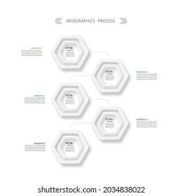 Plantilla de infografía vectorial con etiqueta de papel 3D, círculos integrados. Concepto de negocio con 5 pasos de proyecto de negocio. Para contenido, diagrama, diagrama de flujo, pasos, partes, infografías de línea de tiempo.