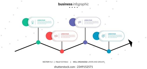 Vektorgrafik-Vorlage mit 3D-Papieretikett, integrierte Kreise. Geschäftskonzept mit 4 Optionen. Für Inhalt, Diagramm, Ablaufdiagramm, Schritte, Teile, Timeline-Infografiken, Workflow, Diagramm.
