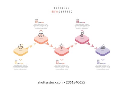 Vector infographic template with 3D paper label, integrated circles. Business concept with 5 options. For content, diagram, flowchart, steps, parts, timeline infographics, workflow, chart.