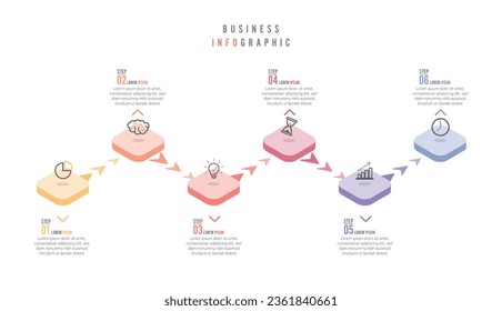 Plantilla de infografía vectorial con etiqueta de papel 3D, círculos integrados. Concepto de negocio con 6 opciones. Para contenido, diagrama, diagrama de flujo, pasos, partes, infografía de línea de tiempo, flujo de trabajo, gráfico.