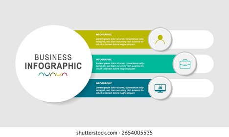 Modelo infográfico vetorial com etiqueta de papel 3D, círculos integrados. Conceito empresarial com 3 opções. Para conteúdo, diagrama, fluxograma, etapas, partes, infográficos de linha de tempo, fluxo de trabalho, gráfico.