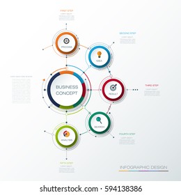 Vector infographic template with 3D paper label, integrated circles. Business concept with options. For content, diagram, flow chart, steps, parts, timeline infographics, work flow, process