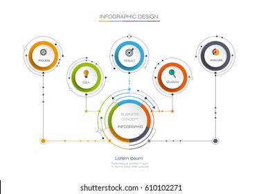 Vector infographic template with 3D paper label, integrated circles. Business concept with options. For content, diagram, flowchart, steps, parts, timeline infographics, workflow layout, chart
